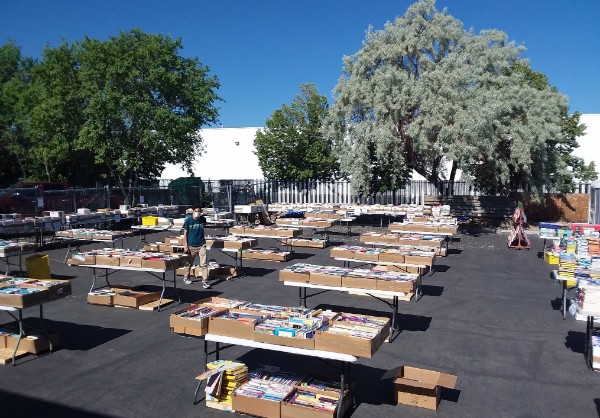 Parking lot sale at Grassroots books