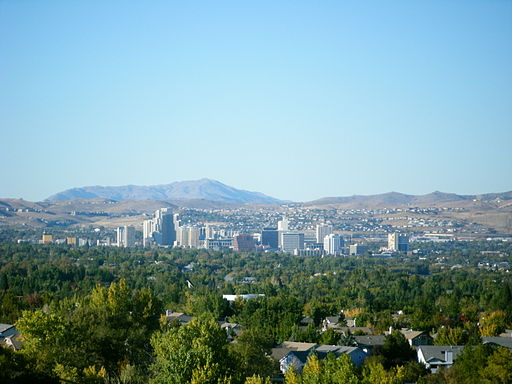 reno with trees in foreground and peavine in background