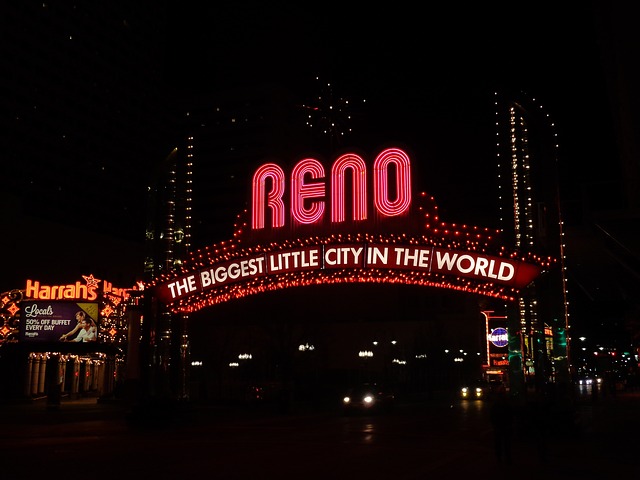 nighttime view of reno arch