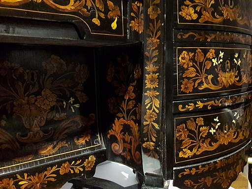 detail of french desk with veneer and inlay