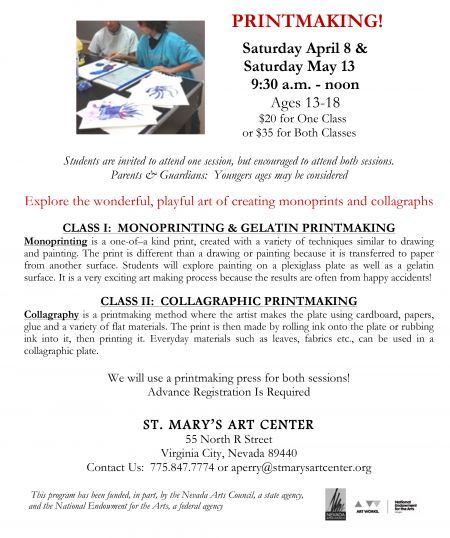 St. Mary's Art Center, Imaginations Children's Art Class:  Printmaking I