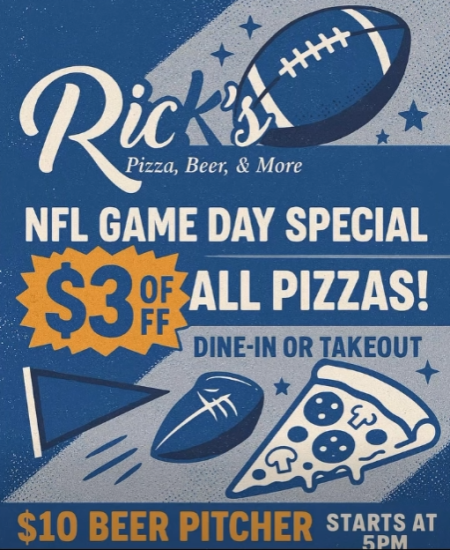 Rick's Pizza, Beer, & More, NFL Game Day Specials